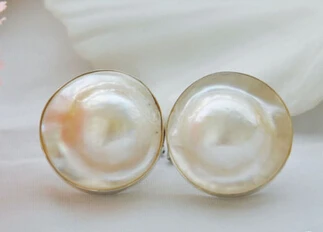 

hot sell new - shitou 00390 Rare nature 21mm white south sea mabe hope pearl earring