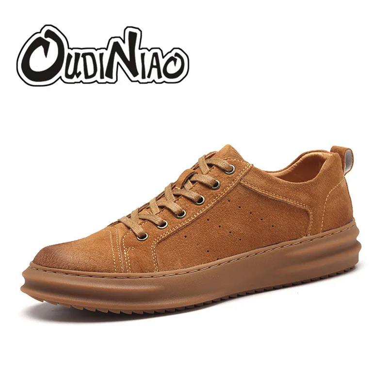 

OUDINIAO Cow Suede Mens Shoes Casual Lace Up Thick Sole British Shoes Men Breathable Classic Shoes For Male Fashion 2018 Sewing