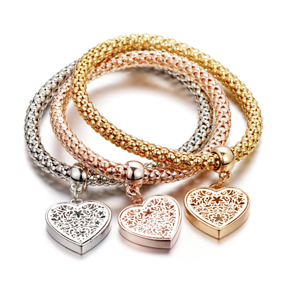 Handmade Love Heart Charm Bracelets For Women Couple Gold Crystal charm Bracelets & Bangles Beautiful Jewelry B146
