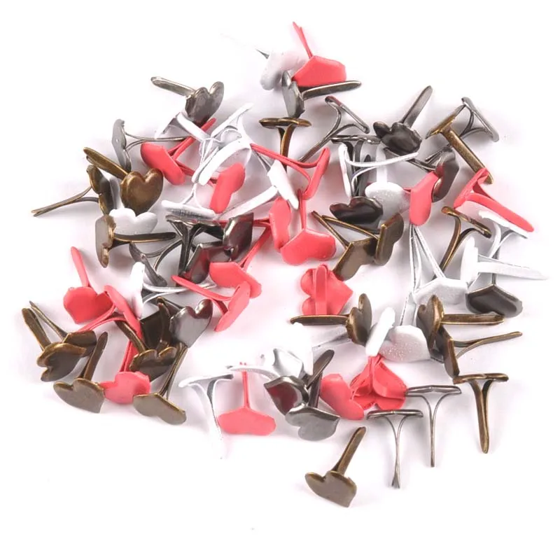 50Pcs Metal Paper Fasteners Handmade Stamping Decoration Heart Shaped Mini  Brads DIY Crafts for Home Decor