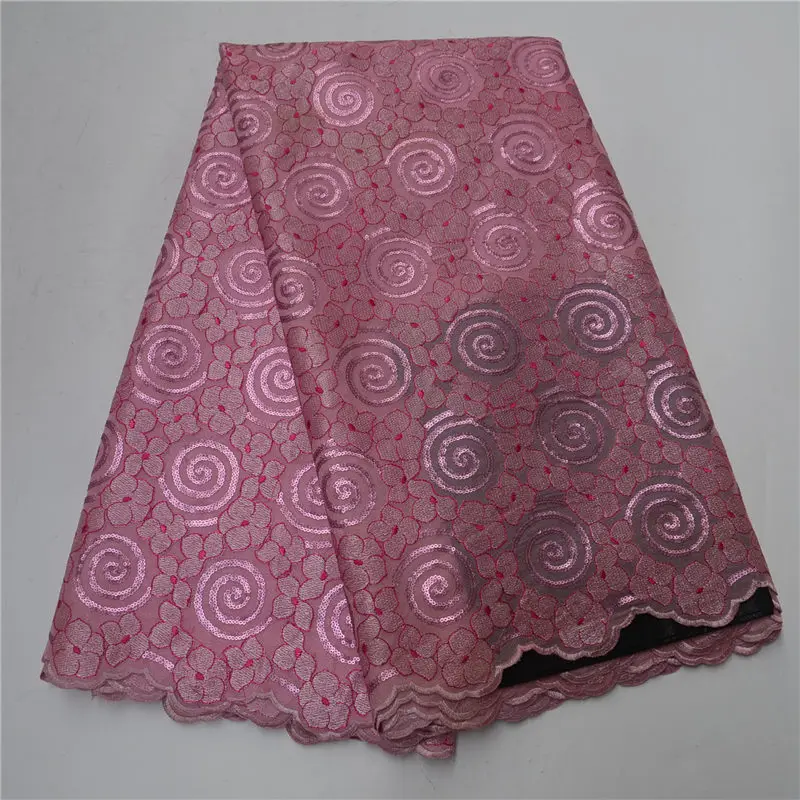 

Pink African Organza Lace Fabric High Quality Organza Lace Fabrics with Sequins Tulle Lace Fabric For Wedding Dress PSA85-2