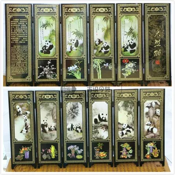 

Art Classical Chinese Lacquer Handwork Painting China's national treasure panda Auspicious Screen Decor