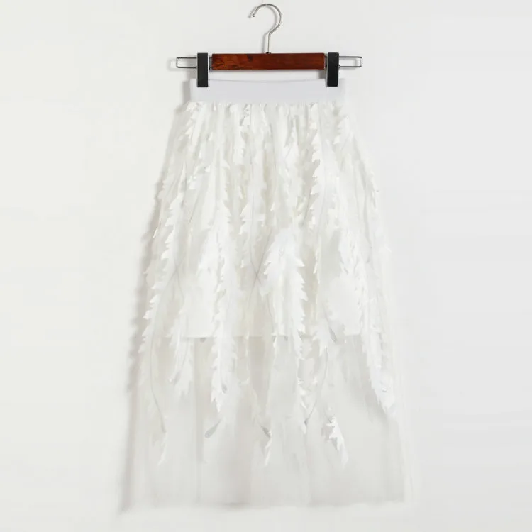 XIKOI Для женщин юбка-пачка вышивка аппликация Повседневная юбка корейский стиль Миди-юбки Для женщин s модные однотонные Юбка бального