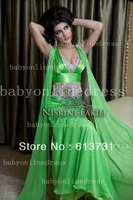 Sexy V Neck Beading Neck And Waist Emerald Green Floor Length Arabic Dubai Abaya Kaftan Long Evening Dresses 2013 New Arrival