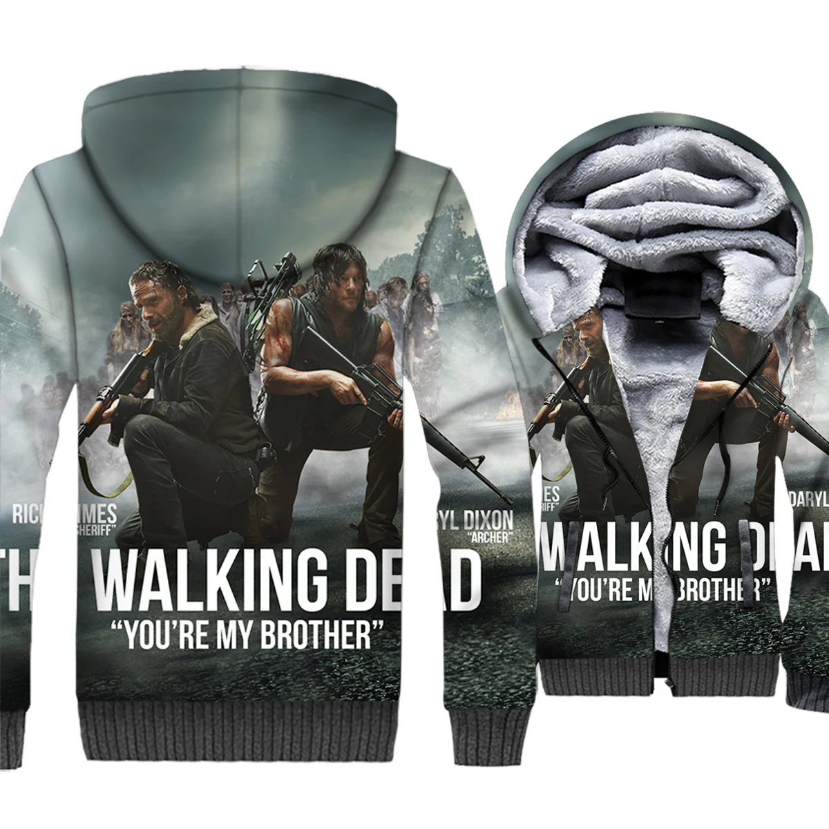 

The Walking Dead Jacket Men 3D Hipster Hoodies Rick Sweatshirt 2018 Winter Thick Fleece Zipper Coat Sportswear Brand Clothing