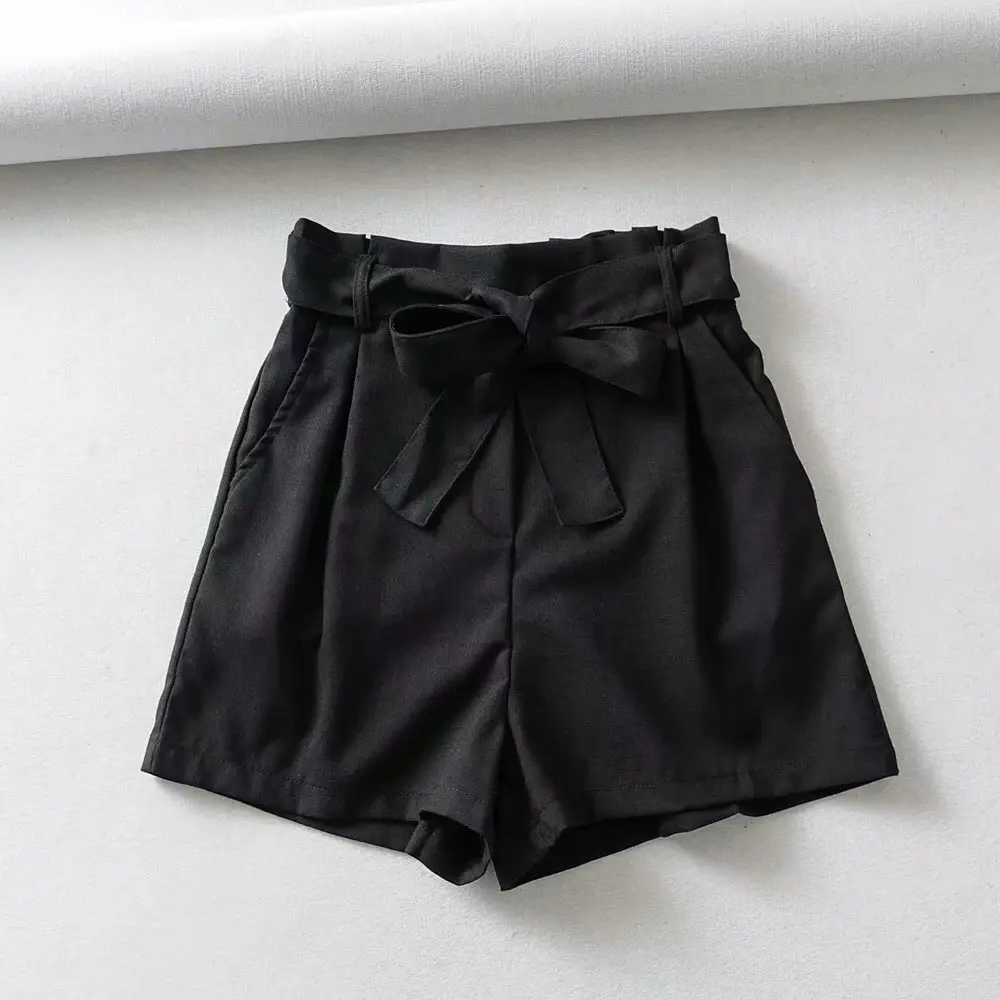 392-30-713 европейский и американский стиль женский пояс складные обтягивающие талии костюм шорты - Цвет: Черный