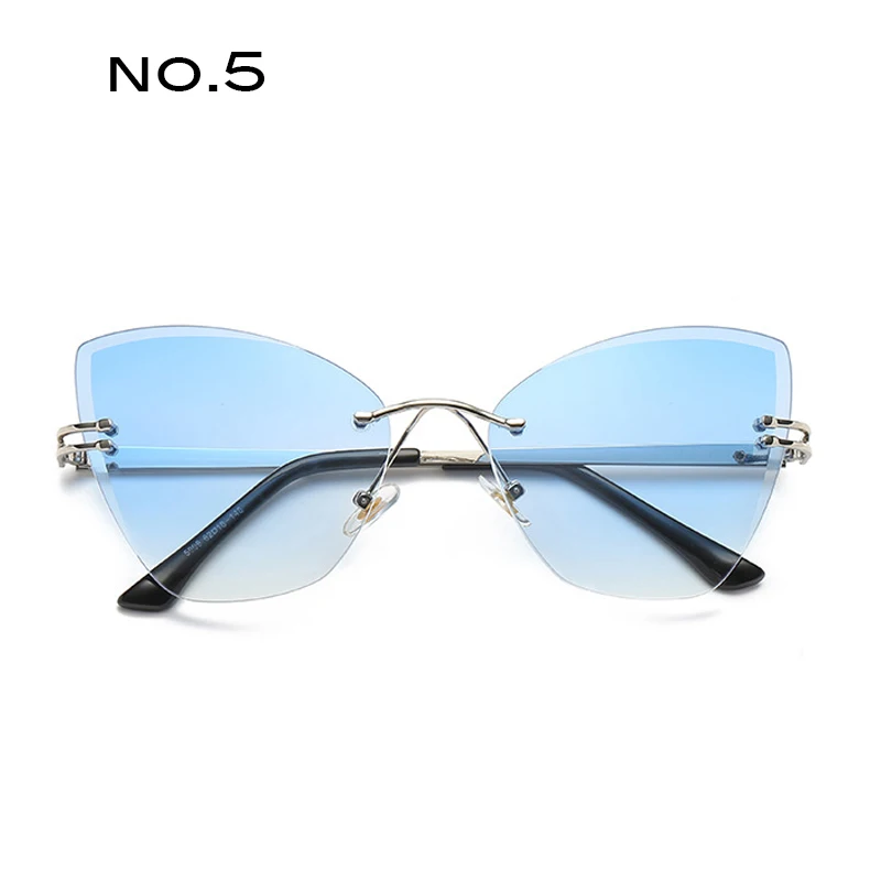 Бренд taotaoqi, кошачий глаз, солнцезащитные очки для женщин, дизайнерские, индивидуальные, без оправы, винтажные мужские солнцезащитные очки, UV400, солнцезащитные очки, oculos de sol - Цвет линз: NO.5