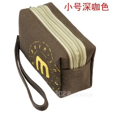 Малый размер мужчин и женщин унисекс Повседневное холст для монет сумочка кошелек сумочка-клатч для iphone4 с молнией вокруг - Цвет: Dark Brown