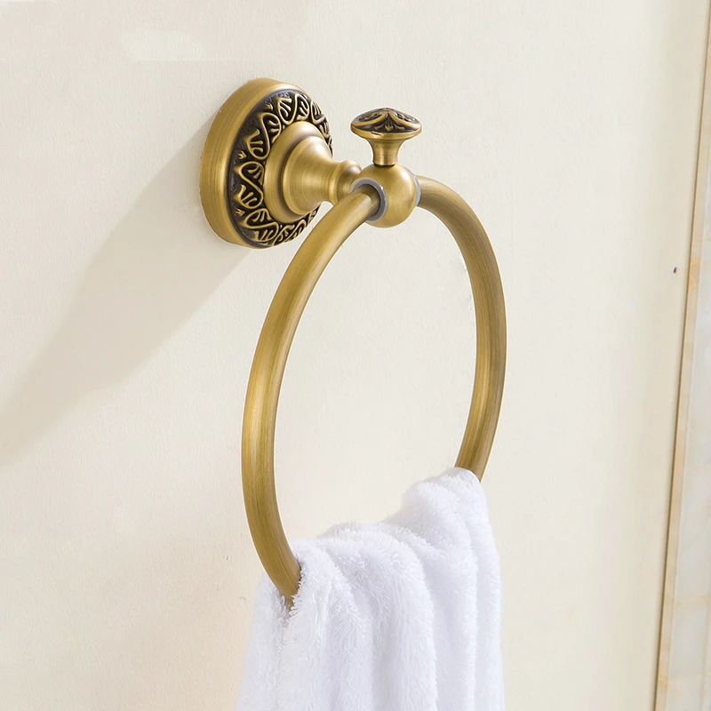 Antique Brass Bronze Towel Ring Carving Brushed Towel Holder Bathroom