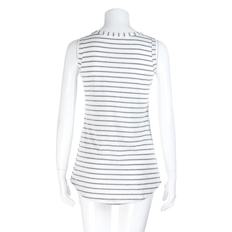 Casual Top Women Sexy V Neck Striped Loose Vest Blouse Button Lace Up Long Tank Top Croptop Pullover Women Tops Plus Size S-3XL (23)