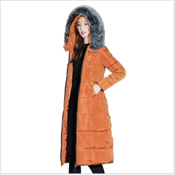 

Winter Long Women Jackets 2018 New OL Down Cotton Jacket Female Hooded Fur Collar Winter Women Coats Slim Wadded Jackets CQ2663
