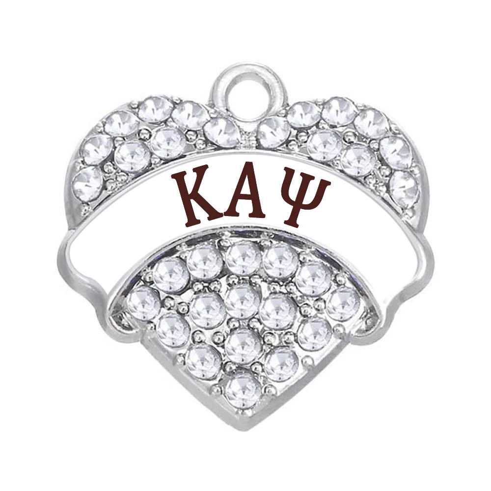 Экологичные металлические буквы алфавита из цинкового сплава Ka Alpha Phi Crystal Heart Charm