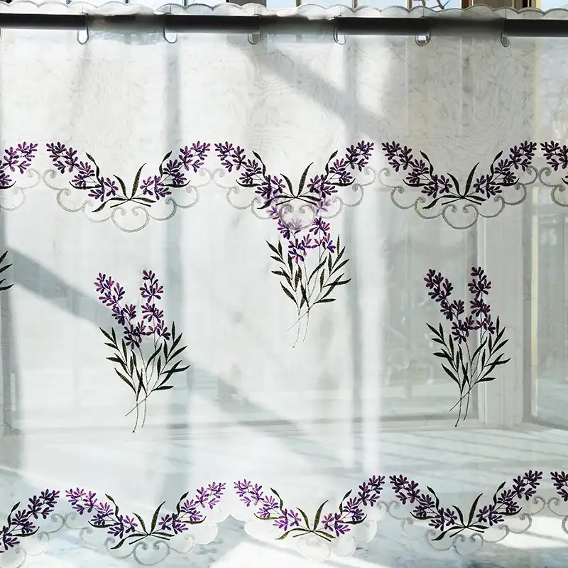 2pcs Set Pastoral Embroidered Lavender Window Door Curtain Tiers
