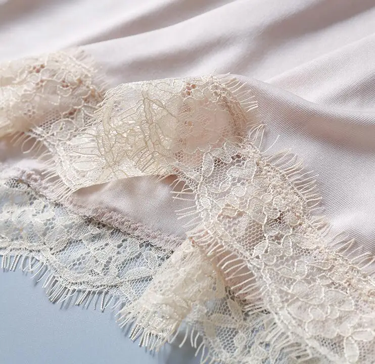 Women 50% Silk 50% Viscose Knit Silk Lace Neck Full Slip Sleepwear Chemise Adjustable Strap TG328