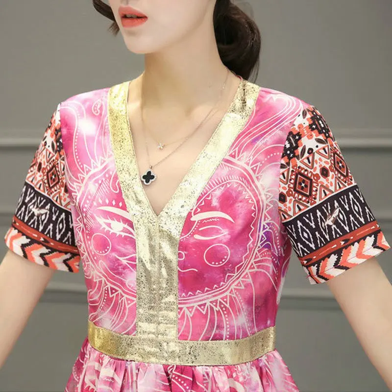 2017 Племенной Печати Пляж Dress Лето Повседневные Платья Женщины Дамы С Коротким