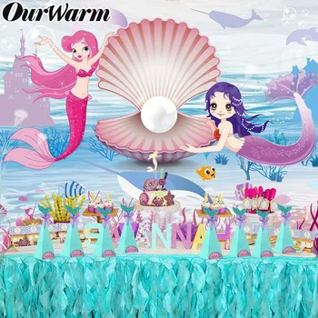 

OurWarm Under the Sea Birthday Backdrop Candy Box Little Mermaid Party Supplies Photo Booth Props Mermaid Photography Backdrops