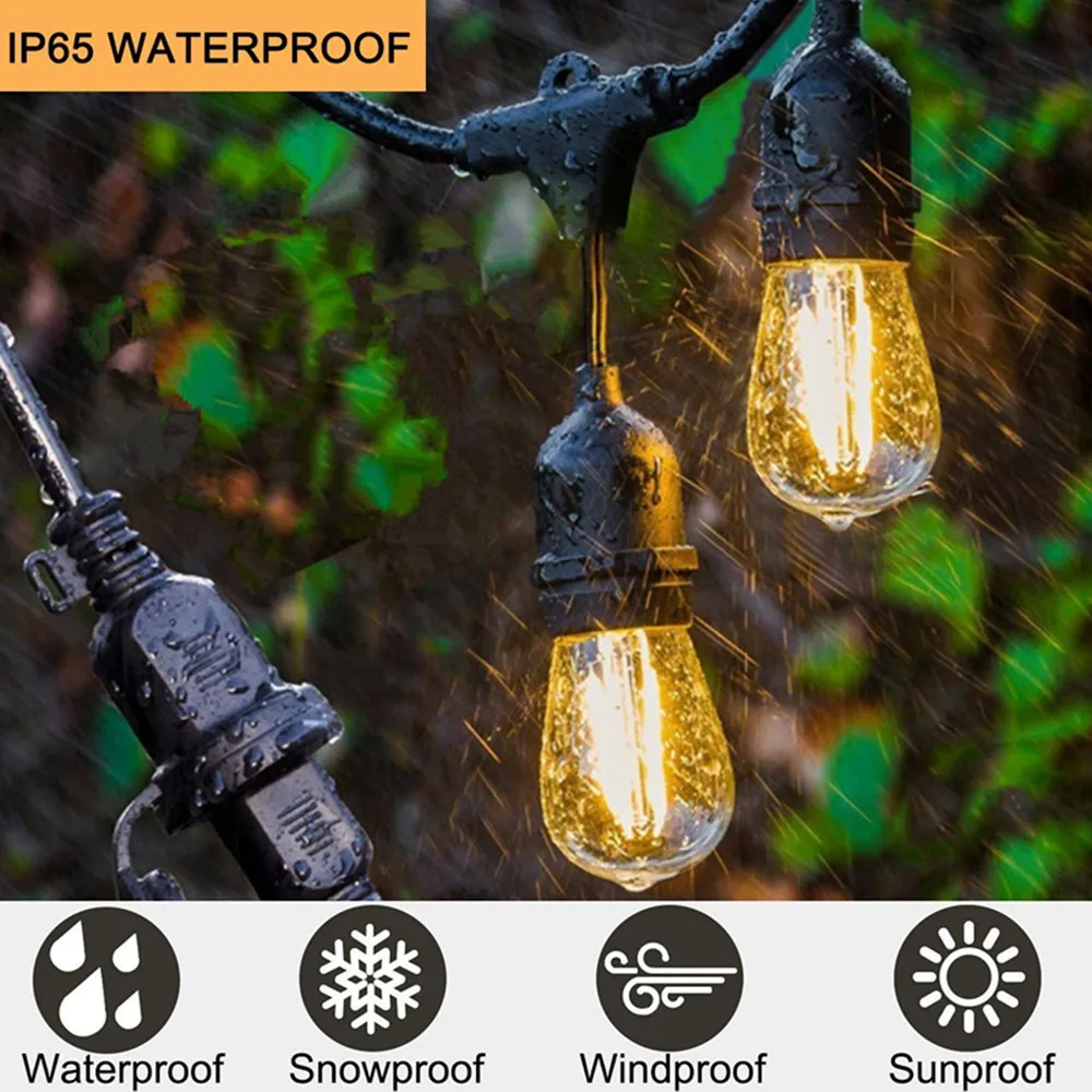 IP65 15M Commercial Grade LED String Lights S14 LED Retro Edison Filament Bulb EU Connectable Wedding Holiday Lighti