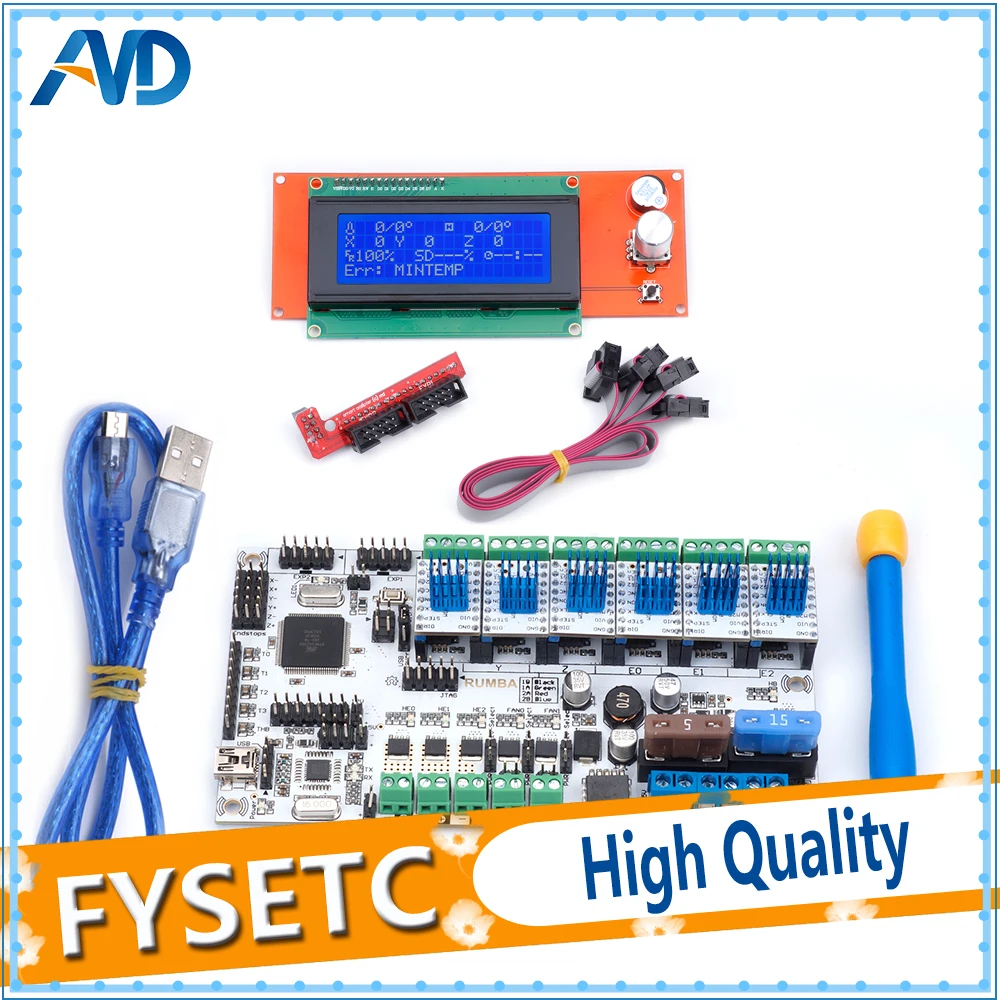 

Rumba Plus Motherboard Upgrade Rumba+ RUMBA Optimized Version + 2004 LCD Display Screen + 6pcs TMC2130 V1.0 Stepper Driver