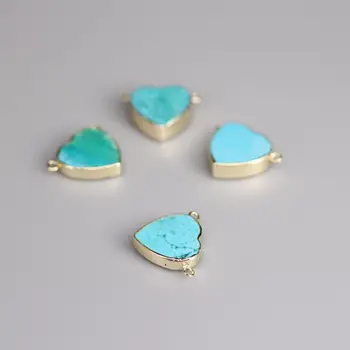 

5pcs/lot Heart-shaped Slab Connectors,Raw Turquoises Gold Edges Pendants,Natural Blue Howlite Slice Nugget Charms Jewelry Making