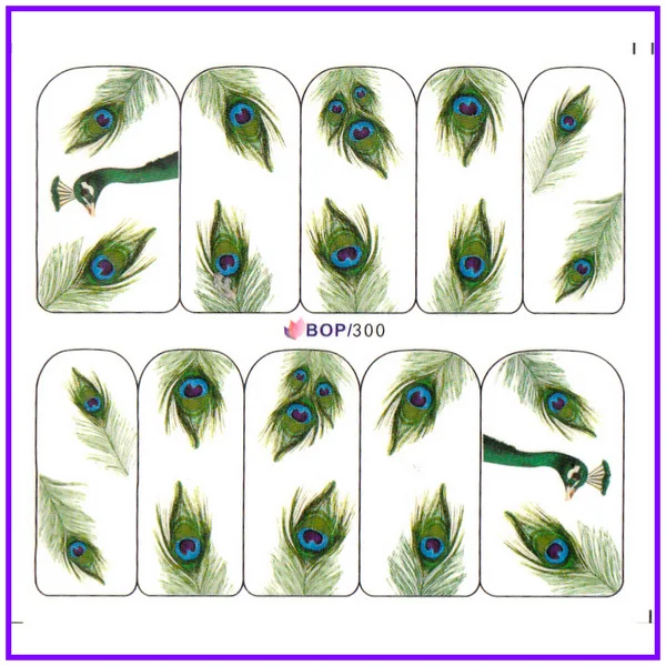 UPRETTEGO дизайн ногтей водная наклейка слайдер наклейки для ногтей павлин перо бабочка Плюм BOP300-302