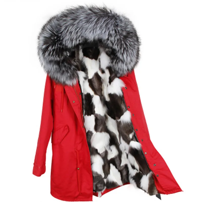 

winter jacket brand style silver army green Large raccoon fur collar coat parkas outwear long detachable fox fur lining Hooded