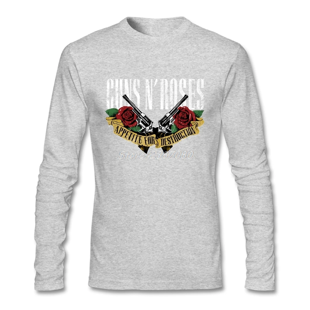 Guns N Roses футболка с длинным рукавом на заказ футболка мужская Pp Harajuku Хлопок Crewneck футболки - Цвет: Серый