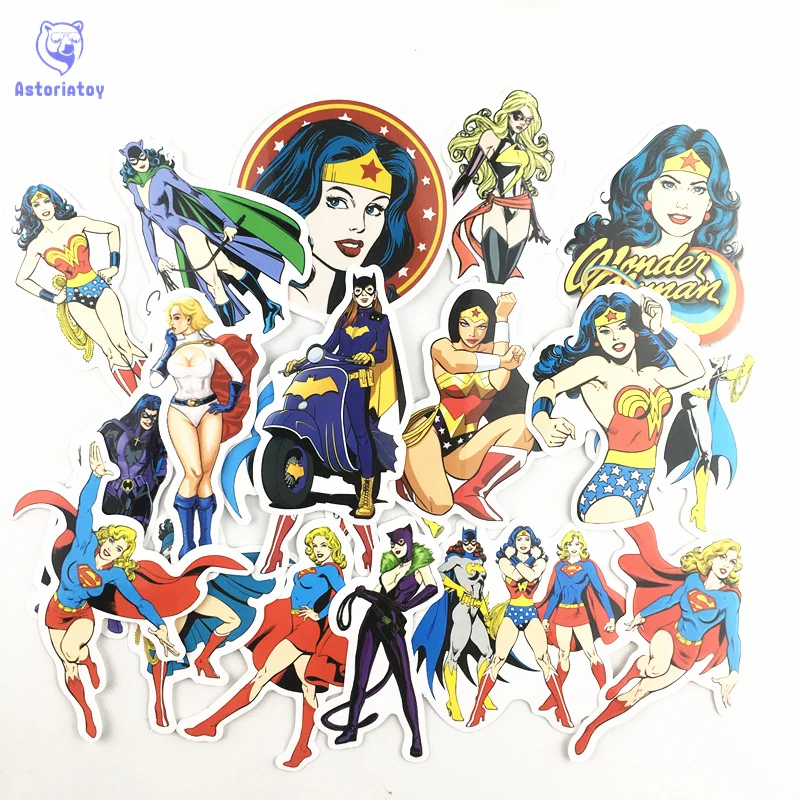 20pcs lot Wonder Woman superhero Notebook refrigerator skateboard trolley case decals backpack Tables waterproof PVC car