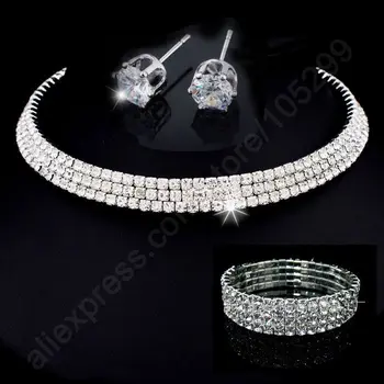

New Arrival Jewellery Sets 925 Sterling Silver SW ELEMENT Crystal Necklace Stu Earring 4 Lines Bracelet Engagement Wedding