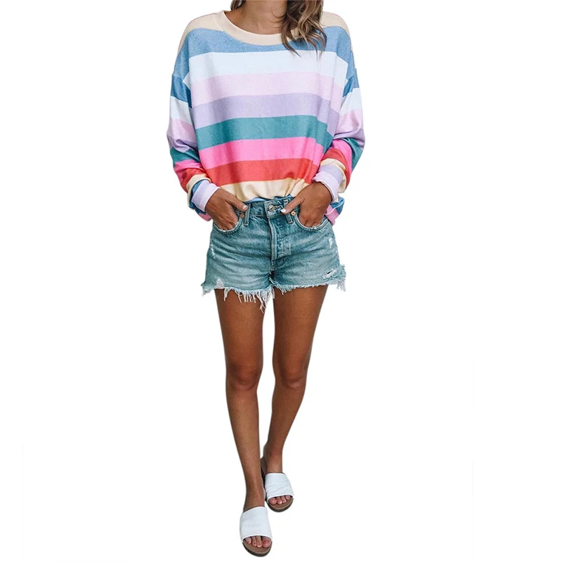 stripe patchwork loose women tshirt t-shirts 2018 new autumn long sleeve harajuku tee shirt femme casual ladies tops blusas Tops