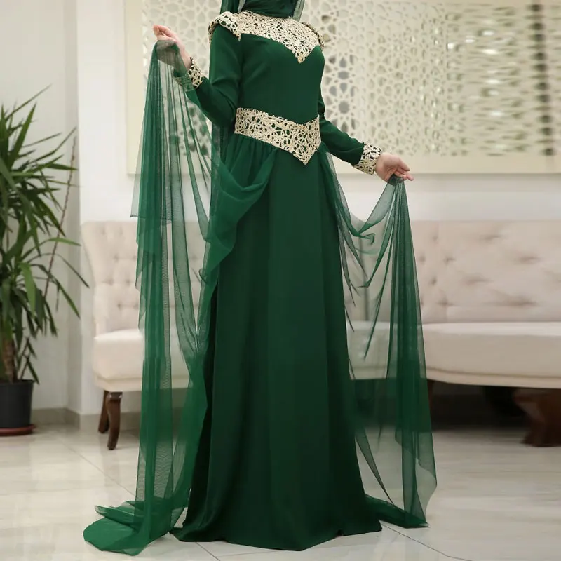 

Real Sample Dubai Kaftan Appliqued Long Evening Gowns Caftan Abaya In Dubai Long Sleeve Arabic Muslim mother of the brde Dress