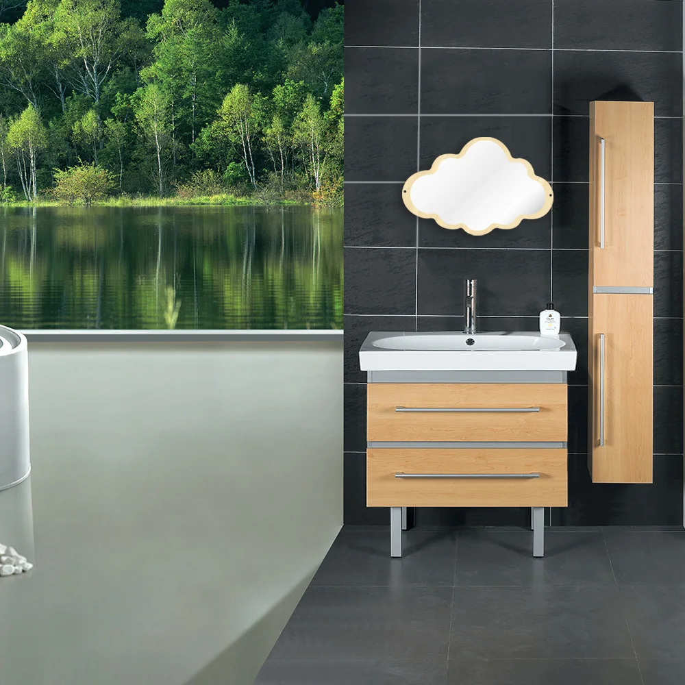 Деревянное акриловое настенное зеркало с гравировкой в виде облака для гостиной