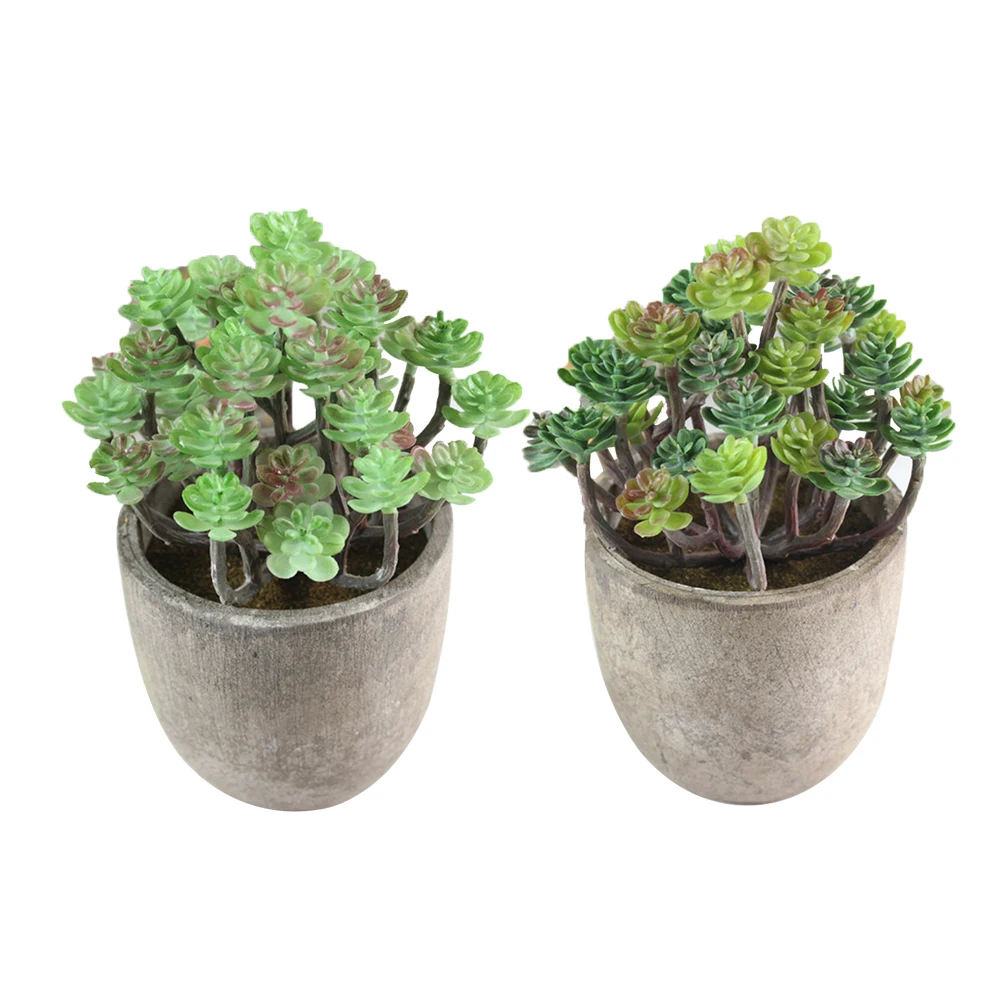 

2pcs/Pack Creative Bonsai Artificial Succulents Mini Fake Potted Retro Simulation Plants Small Ornaments For Home Cafe Decor
