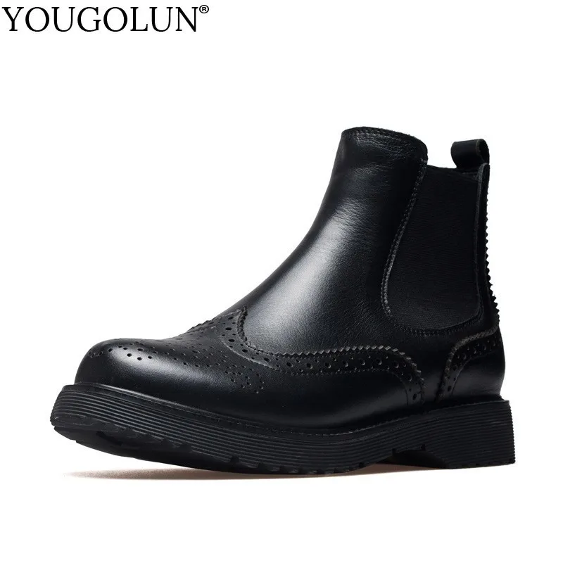 

YOUGOLUN Genuine Leather Chelsea Ankle Boots For Women Ladies Spring Winter Low Heels Elegant Woman Black Round Toe Shoes #B202