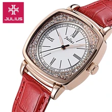 Julius Women s Lady Wrist Watch Quartz Hours Best Fashion Dress Bracelet Elegant Leather OL Rhinestone