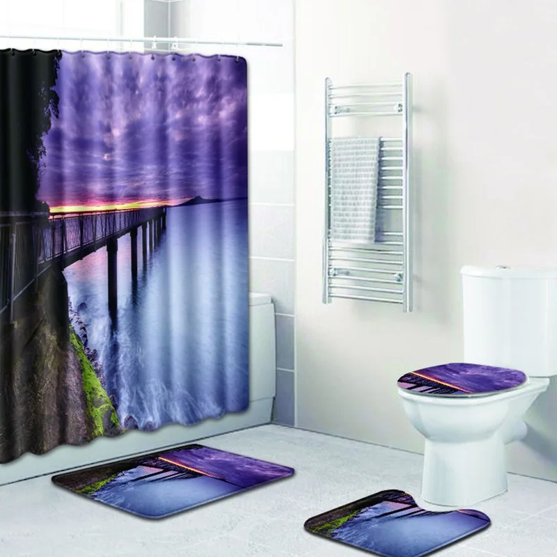 4 компл. для ванной ковер и ковер Sunset glow крышку унитаза для ванной нескользящие ковер пейзаж и занавески - Цвет: 6111