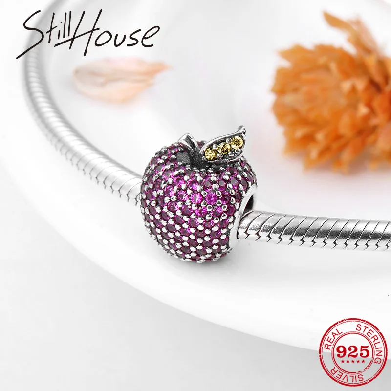 

Christmas Eve Tempting Red Zircon Apple beads 925 Sterling Silver fit Original Pandora Women Charm Bracelets Jewelry making