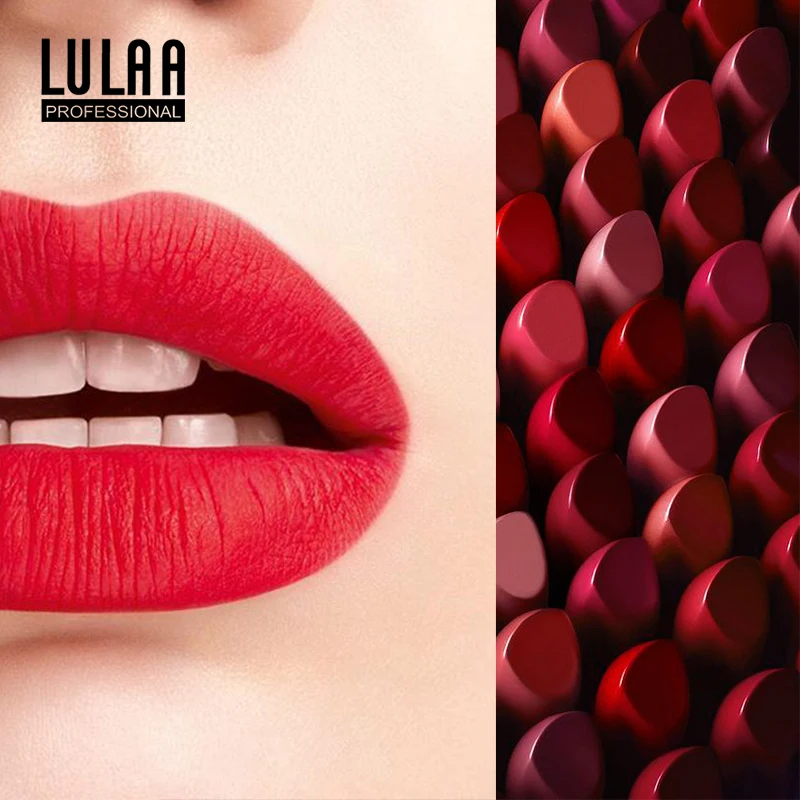 

LULAA 12 Colors Women Smooth High Pigment Batom Mate Long-lasting Red Color Lip Tint Cosmetics Matte Lipstick Waterproof Makeup