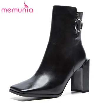 

MEMUNIA 2020 top quality genuine leather boots for women square toe autumn winter ankle boots fashion sexy shoes woman