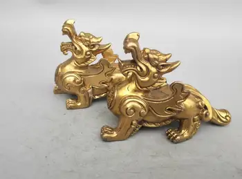 

China seiko carving Pure brass God beast A pair