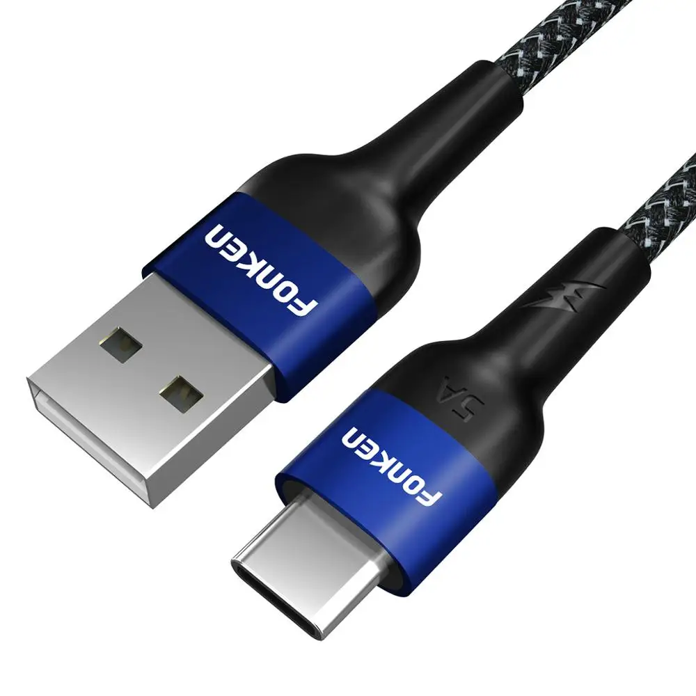 FONKEN 5A usb type-C кабель супер быстрая зарядка USB C кабель SCP QC4.0 QC3.0 быстрое зарядное устройство провод Зарядка для телефона type-C шнур для передачи данных - Цвет: 5A Blue Cable