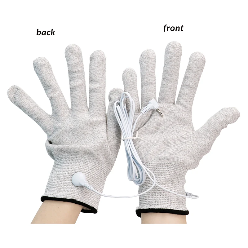 1 Pair Conductive Fiber Tens Electrode Massage Gloves With 1 Cable Pain Hand Relief For Pulse Acupuncture Therapy Body Massager