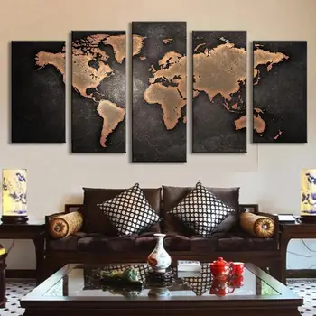 

5 Piece Canvas Vintage World Map Painting Modern Wall Art Pictures for Living Room