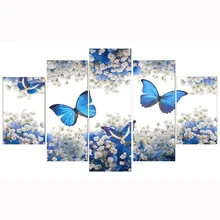 3D 5 шт. комбинированная Алмазная вышивка, вышивка крестиком, "Голубая бабочка и цветок", полная квадратная алмазная живопись, украшение дома, KBL