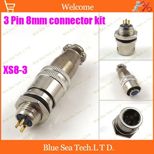 3 Pin 8mm Male & Female mic circular connector kit XS8 3P Socket+Plug,Aviation plug interface