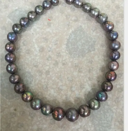 

stunning12-14mm tahitian round multicolor pearl necklace 18inch 14KGP