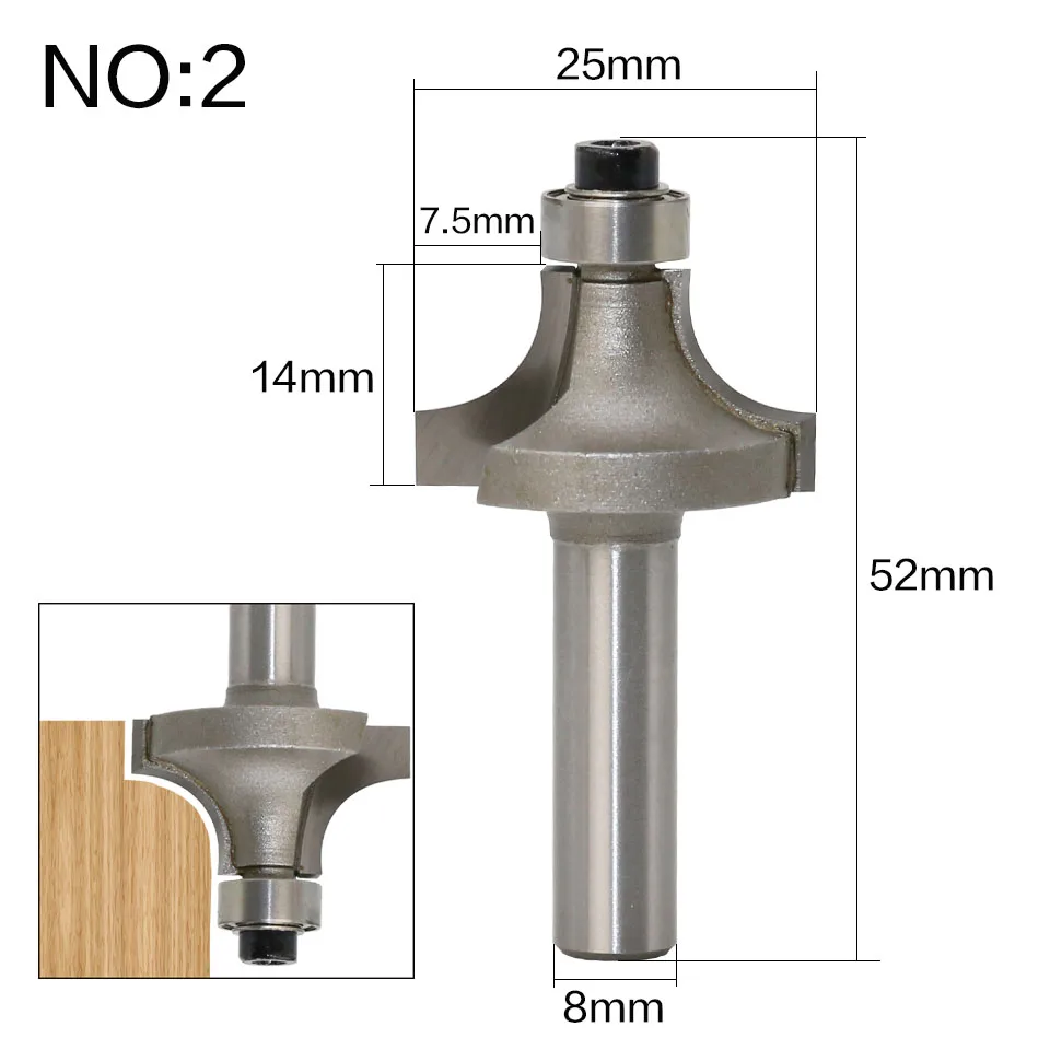  3pc 8mm Shank Round-Over Router Bits for wood Woodworking Tool 2 flute endmill with bearing milling