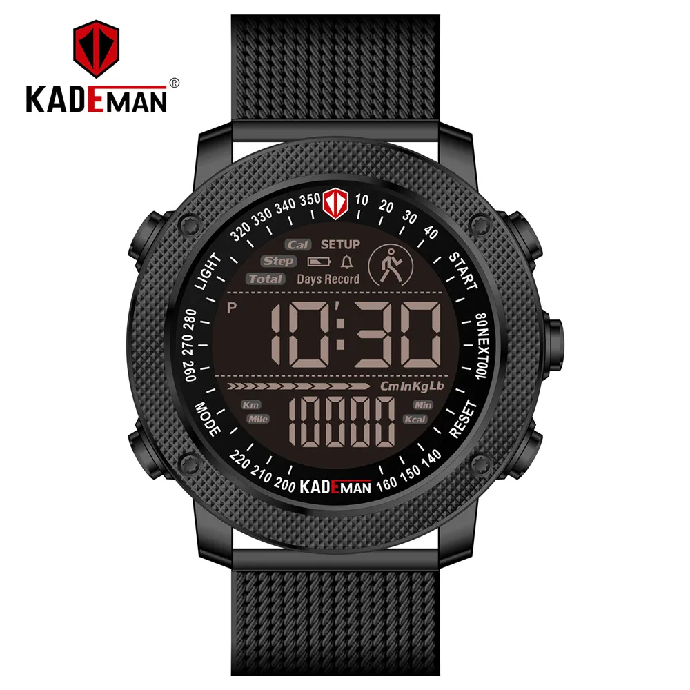 Mesh belt black KADEMAN мужские спортивные цифровые часы с шагомером калорий люксовый бренд кожаные Наручные часы военные армейские мужские часы водонепроницаемые 30 м - Цвет: Mesh belt black