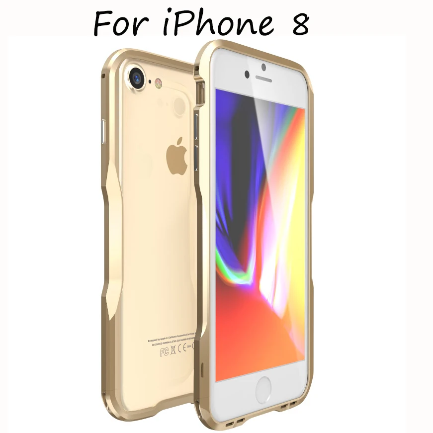 LUPHIE Brand Luxury Metal Frame Ultra Thin Slim Mobile Phone Cover Hoesje for iPhone 8 Case Aluminum Bumper Gold Rose for Women