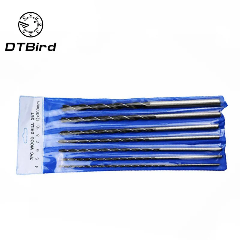 7 Pieces 12" 300mm Extra Long Twist Brad Point Wood Drill Bit Set 4 5 6