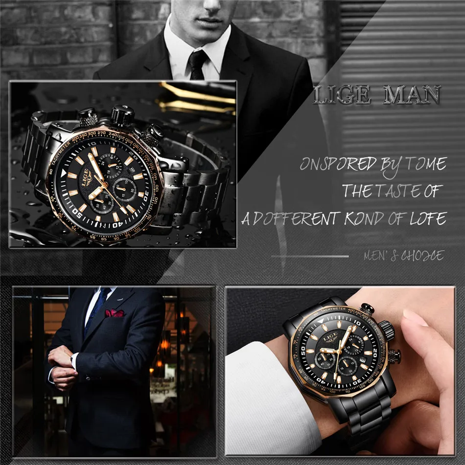 LIGE Мужские часы от ведущего бренда, роскошные модные кварцевые часы, мужские водонепроницаемые часы с большим циферблатом, мужские военные спортивные часы Erkek Kol Saati